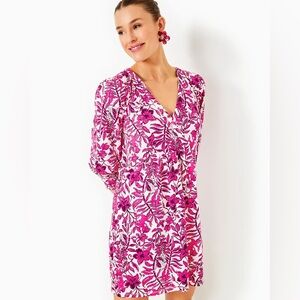 Lilly Pulitzer Vibrant Pink White Mini Cass Dress Lil Escape Print HTF XL NWOT